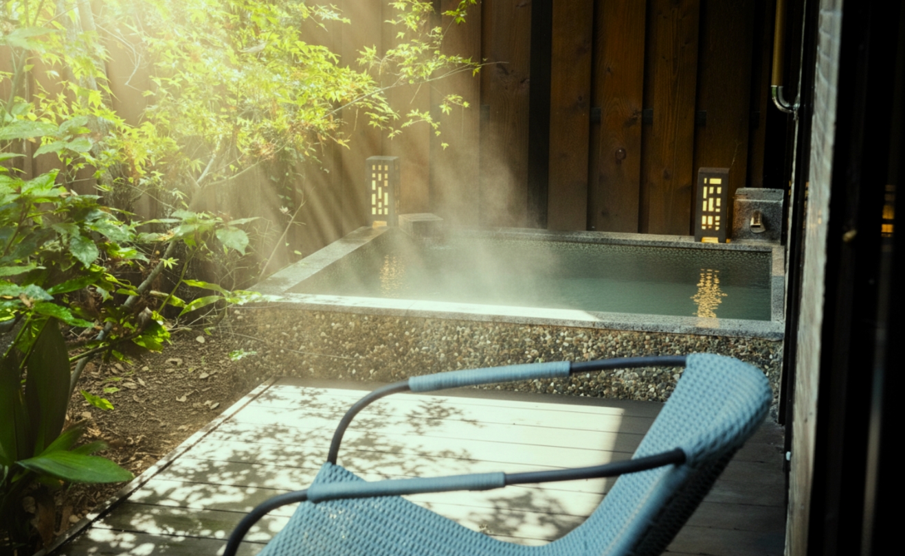 箱庭の美しい日本庭園を眺めながら楽しむ露天風呂